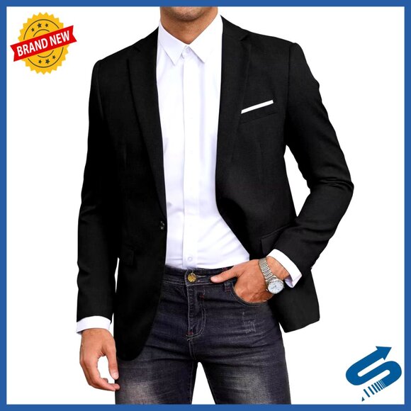 Lightweight Knit Blazer Sport Coat One Button Casual Mens Jacket